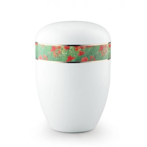Biodegradable Urn (White with Poppies Border)